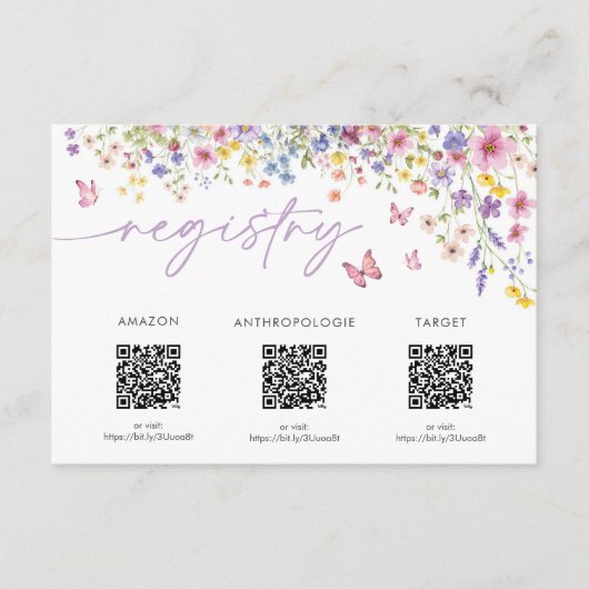 愛の開花フローラブライダルシャワーレジストリカード エンクロージャーカード (正面)