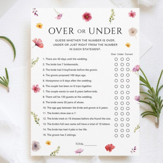 愛の開花ブライダルシャワーオーバー&ゲームカード 招待状