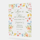 愛の開花ブライダルシャワー歓迎 アクリルサイン (傾斜)