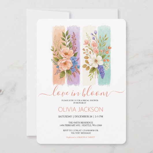 愛の開花ワイルドフラワーブライダルシャワー招待 シーズンカード (正面)