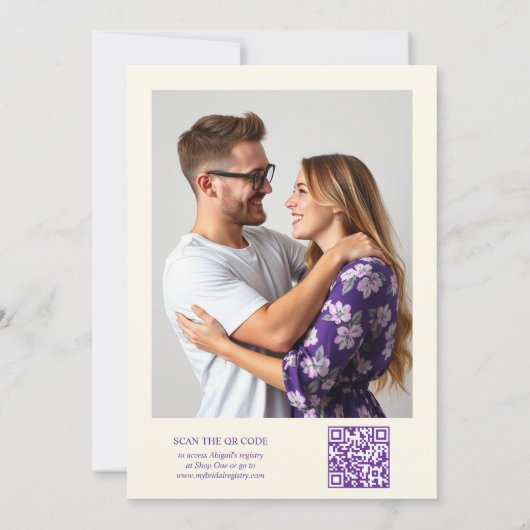 愛の開花紫色の花ブライダルシャワー 招待状 (裏面)