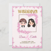 愛の開花:かわいいさくらんぼ結婚の花 招待状 (正面)