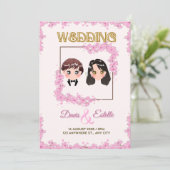 愛の開花:かわいいさくらんぼ結婚の花 招待状 (スタンド正面)