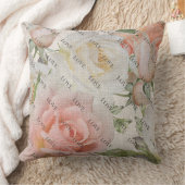 愛の開花：リネンのピンクと白のバラ クッション (ブランケット)
