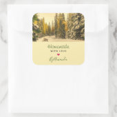 愛の雪で作られた松の木 スクエアシール (バッグ)