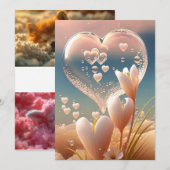 愛の雫：クリスタルハート フローラル ウェディング インビテーション (正面/裏面)