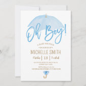 愛の青い傘を差して赤ちゃんシャワーをインビタット 招待状 (正面)