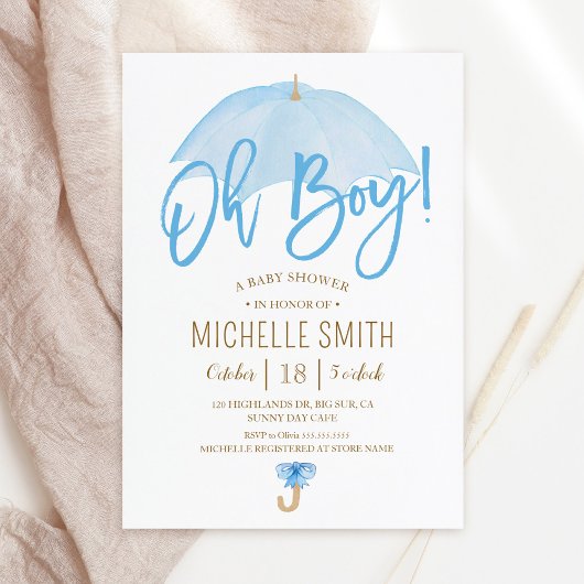 愛の青い傘を差して赤ちゃんシャワーをインビタット 招待状