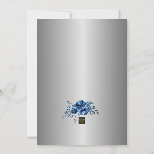 愛の青い花びら:ブライダルシャワーのために私たちに参加 招待状 (裏面)