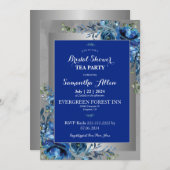 愛の青い花びら：ブライダルシャワーへご参加ください 招待状 (正面/裏面)