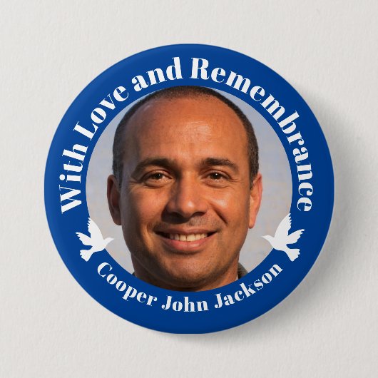 愛の青と2つの白い鳩の写真思い出 缶バッジ (正面)