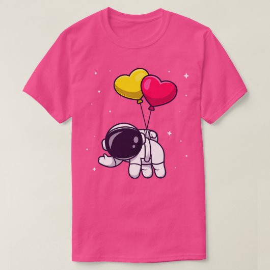 愛の風船を使って浮かんでいるかわいい宇宙飛行士 Tシャツ (デザイン正面)