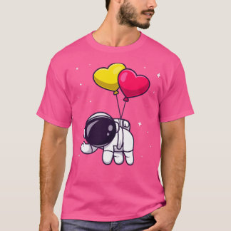 愛の風船を使って浮かんでいるかわいい宇宙飛行士 Tシャツ