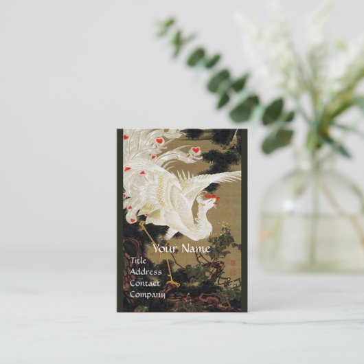愛の飛んでいるフェニックス、白い羽、ハートモノグラム 名刺 (スタンド正面)