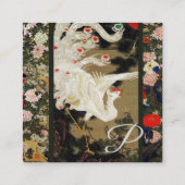 愛の飛んでいるフェニックス、白い羽、ハート、フローラ スクエア名刺 (裏面)