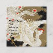 愛の飛んでいるフェニックス、白い羽、ハート、フローラ スクエア名刺 (正面)