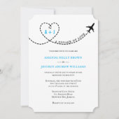 愛の飛行機の旅の目的地の結婚式 招待状 (正面)