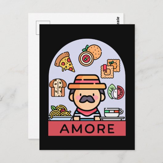 愛の食イタリアンべ物 ポストカード (正面/裏面)