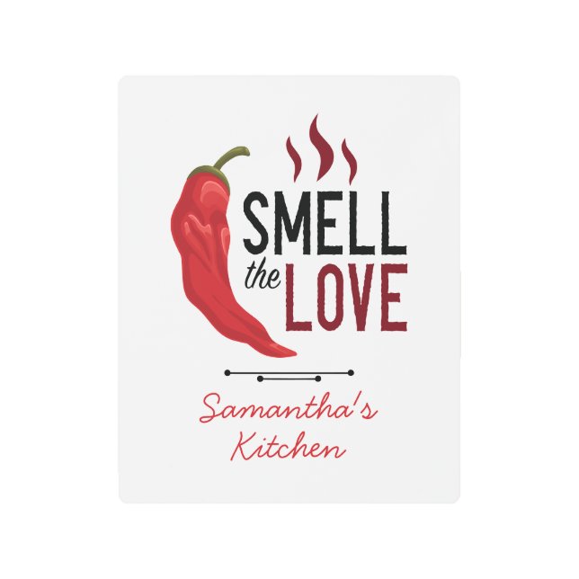 愛の香りを漂わせる赤チリ メタルプリント (正面)