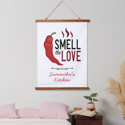 愛の香りを漂わせる赤チリ 吊り下げ型タペストリー (寝室)