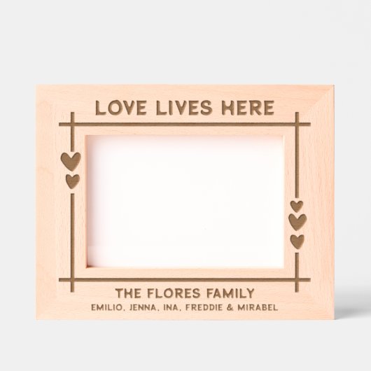 愛の魅力的ここにハート家族 レーザー彫刻フレーム (正面)
