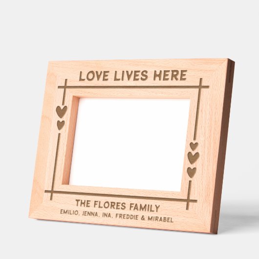 愛の魅力的ここにハート家族 レーザー彫刻フレーム (左)