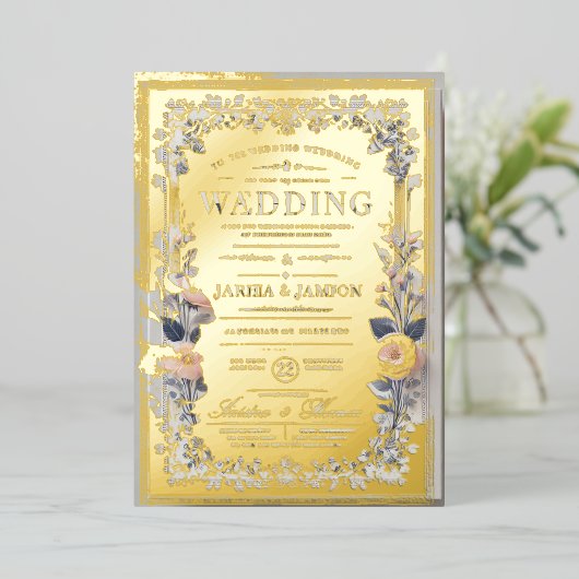 愛の魔法のお祝いに参加： 箔招待状 (立ち正面)