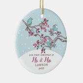 愛の鳥かわいい初めてのクリスマスミスター&ミセス・クリスマス セラミックオーナメント (右)