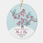 愛の鳥かわいい初めてのクリスマスミスター&ミセス・クリスマス セラミックオーナメント (左)