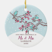 愛の鳥かわいい初めてのクリスマスミスター&ミセス・クリスマス セラミックオーナメント (裏面)