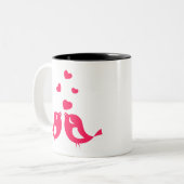 愛の鳥が一緒に飲む:ロマンチックなカップルのコーヒーマグ ツートーンマグカップ (正面左)