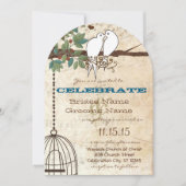 愛の鳥が木の結婚式に招待 招待状 (正面)