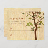 愛の鳥たちと共に - ウッドグレインの出欠返信カード 出欠カード (正面/裏面)