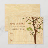 愛の鳥たちと木目調の出欠確認カード 出欠カード (正面/裏面)