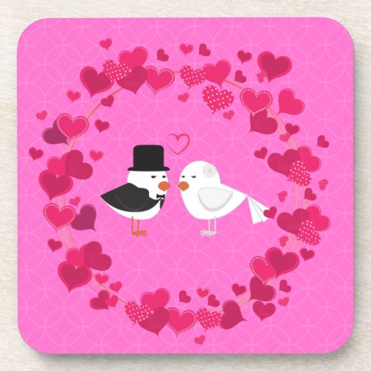 . .愛の鳥たちに囲まれたハートを描く コースター (正面)