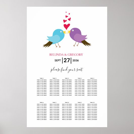 愛の鳥とハート結婚の座席表 ポスター (正面)