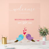 愛の鳥とハート結婚の歓迎サイン アクリルサイン (ウェディング)