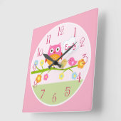 愛の鳥とフクロウのブランチキッドのベビー時計 スクエア壁時計 (傾斜)