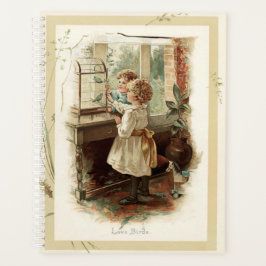 愛の鳥と子供のヴィンテージ再生 プランナー手帳