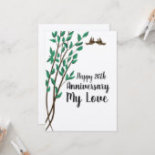 愛の鳥と枝のアニバーサリー カード (正面/裏面インサイチュ)