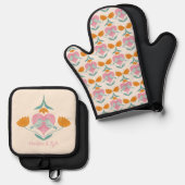 愛の鳥と花パターン 鍋つかみ&鍋敷きセット (正面/裏面)