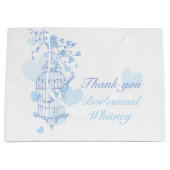 愛の鳥のオープンバーズカージブルー結婚式の引き出物バッグ ラージペーパーバッグ (正面)