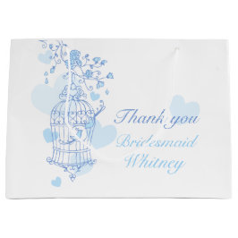 愛の鳥のオープンバーズカージブルー結婚式の引き出物バッグ ラージペーパーバッグ