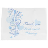 愛の鳥のオープンバーズカージブルー結婚式の引き出物バッグ ラージペーパーバッグ (裏面)