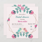 愛の鳥のフローラブライダルシャワー招待カード (正面/裏面)