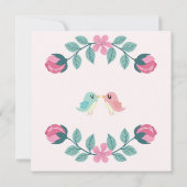 愛の鳥のフローラブライダルシャワー招待カード (裏面)