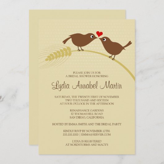 愛の鳥のブライダルシャワーへの招待 招待状 (正面/裏面)