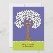 愛の鳥の木(夜)の結婚式招待状 招待状 (正面)