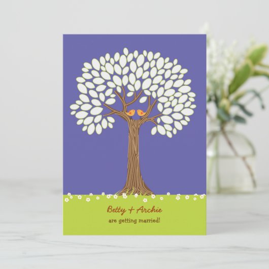 愛の鳥の木(夜)の結婚式招待状 招待状 (スタンド正面)