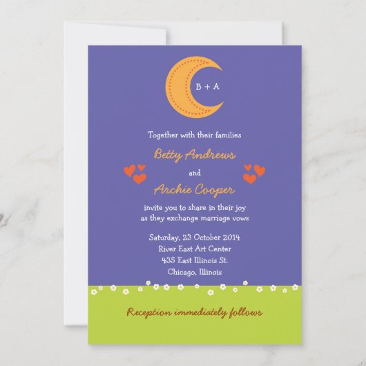 愛の鳥の木(夜)の結婚式招待状 招待状 (裏面)